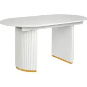 Beliani Esstisch Weiß MDF-Tischplatte Glänzend Oval Ausziehbar 160/200 x 90 cm für 8 Personen mit Dicken Halbrunden Beinen Modern Ausziehtisch