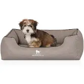 Knuffelwuff Orthopädisches Hundebett Columbia aus laser-gestepptem Kunstleder M-L 85 x 63cm Hellgrau