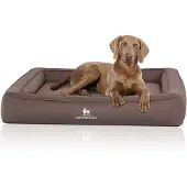 Knuffelwuff Orthopädisches Hundebett aus Velours mit Handwebcharakter Yukon 105 x 80cm Graubraun