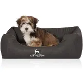 Knuffelwuff Orthopädisches Hundebett Tampa aus laser-gestepptem Kunstleder M-L 85 x 63cm Schwarz