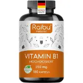 Raibu Vitamin B1 Thiamin Kapseln, 250 mg pro Kapsel, Hohe Bioverfügbarkeit & Laborgeprüft, 180 St - Kapseln