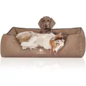 Knuffelwuff Cuddlewuff orthopädisches Hundebett Tampa aus lasergenähtem Kunstleder XL 105 x 75cm camel