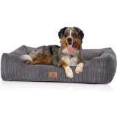 Knuffelwuff Cuddle Wuff Hundebett aus geripptem Samt mit handgewebter Optik Olivia XXL 120 x 85 cm grau
