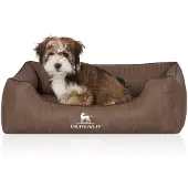 Knuffelwuff Orthopädisches Hundebett Tampa aus laser-gestepptem Kunstleder M-L 85 x 63cm Braun