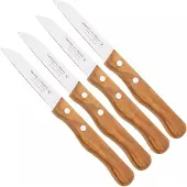 Knivesandtools Traditional Paring Knife, rostfreier Stahl, Olivenholz, Schälmesser Set, 4-teilig