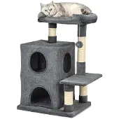 Lionto Kratzbaum für Katzen 80 cm, mit 2 Höhlen, Liegebett & Spielball, Sisalstämme für Krallenpflege, dunkelgrau