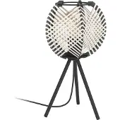 Eglo Tischlampe Waverton, Stativ Nachttischlampe, Dreibein Tischleuchte aus Metall und Holz in Schwarz, Textil in Weiß, Deko-Lampe mit E27 Fassung