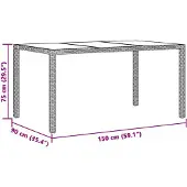vidaXL Gartentisch mit Glasplatte Braun 150x90x75 cm Poly Rattan