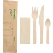 Papstar Holzbesteckset - Gabel, Messer, Löffel + Serviette 50-teilig.