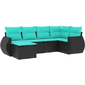 vidaXL 6-teiliges Gartensofa-Set mit Kissen, schwarzes Polyrattan