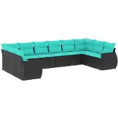 vidaXL 10-teiliges Gartensofa-Set mit Kissen, schwarzes Polyrattan