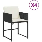 vidaXL Gartenstühle mit Kissen 4 Stk. Schwarz Poly Rattan