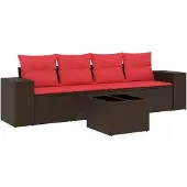 vidaXL 5-teiliges Gartensofa-Set mit Kissen, braun, Polyrattan