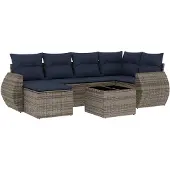 vidaXL 7-teiliges Gartensofa-Set mit Kissen, grau, Polyrattan