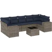 vidaXL 8-teiliges Gartensofa-Set mit Kissen, grau, Polyrattan