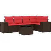 vidaXL 6-teiliges Gartensofa-Set mit Kissen, braun, Polyrattan