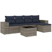 vidaXL 6-teiliges Gartensofa-Set mit Kissen, grau, Polyrattan