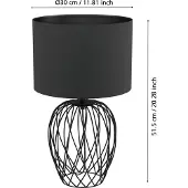 Eglo Tischlampe Nimlet, Tischleuchte, monochrom, Nachttischlampe aus Textil und Metall in Schwarz, Wohnzimmerlampe, Lampe mit Schalter, E27 Fassung