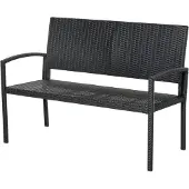 Outsunny Gartenbank, 2-Sitzer Sitzbank in Rattanoptik Parkbank bis 240 kg Stahl