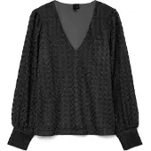 Vero Moda Langarmshirt "VMBECCA LS V-NECK LACE TOP JRS NOOS", Damen, Gr. XS, schwarz, Jersey, Obermaterial: 100% Polyester, unifarben, normal, V-Ausschnitt, Shirts Langarmshirt