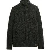Superdry für Herren. M6110639A Zopfstrickpullover Jacob schwarz mit halbem Reißverschluss (L), Lässig, Acryl