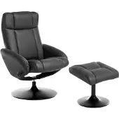 Beliani Relaxsessel mit Fußhocker Schwarz Stoff Drehbar Manuell Verstellbar Liegefunktion Modern Retro Fernsehsessel