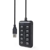 Gembird 10-Port USB 2.0 Hub in Schwarz - Kompaktes Multifunktions-Ladegerät