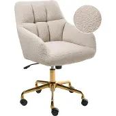 Beliani Bürostuhl Hellbeige Bouclé Gesteppt mit Armlehnen Bremsbare Rollen Gasdruckfeder Höhenverstellbar Drehbar Modern Drehstuhl Arbeitshocker