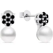 Brilio Silver Unmissable pearl earrings with black zircons EA612WBC
