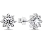 Brilio Silver - Decent silver earrings with zircons Flowers EA577W