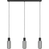 Eglo Hängelampe Maione, Pendelleuchte Rauchglas über Esstisch, 3-flammige Deckenlampe aus Metall, E27, L 77 cm