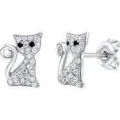 Silvego Playful silver earrings Cats with clear zircons Bessie MW01038E