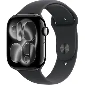 Apple Watch 11 – WLAN – 46 mm – Gehäuse aus Aluminium in Diamantschwarz mit schwarzem Sportarmband – M/L