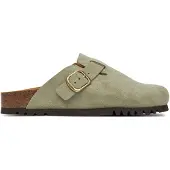 Scholl Fae Damenpantolette, Leder, Sage (Hellgrün), Leder-Korkfußbett - Damenschuhe Pantolette / Zehentrenner, Grün, leder