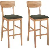 Beliani Barstuhl 2er Set Dunkelgrün u. Hellbraun Stoff mit Hoher Lehne Holzgestell Fußstützen Skandi Design Sitzmöbel Wohnzimmer Küche Bar Wohnküche