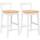 vidaXL Barhocker 2 Stk. Weiß Massivholz Gummibaum
