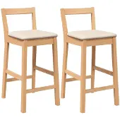 vidaXL Barhocker mit Kissen 2 Stk. Natur Massivholz Gummibaum