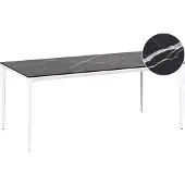 Beliani Gartentisch Schwarz u. Weiß HPL-Platte Marmor Optik Rechteckig 180x90 cm mit Metallgestell Aluminium Modern Outdoor Esstisch für 6 Personen