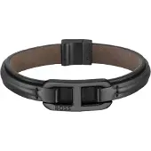 BOSS Armband aus geschichtetem Leder mit schwarzem metallenen Logo-Verschluss Grösse M