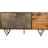 FineBuy Sideboard Sheesham Massivholz 150x40x55 cm Kommode mit 2 Türen & 3 Schubladen Stauraum Anrichte mit Fronten in 3D Steinoptik Möbel Wohnzimmer