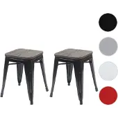 Mendler 2er-Set Hocker HWC-A73 inkl. Holz-Sitzfläche, Metallhocker Sitzhocker, Metall Industriedesign stapel 70397