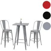 Generique Set Stehtisch + 2x Barhocker HWC-A73, Barstuhl Bartisch, Metall Industriedesign grau