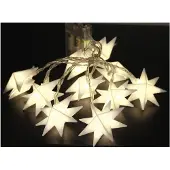 FHS LED-Lichterkette 10 Sterne weiß | 10 warmweiße LEDs | Batteriebetrieben 3x AA (nicht inkl.) | Timer 6/18h | 15 cm Abstand, 30 cm Zuleitung | Innenbeleuchtung