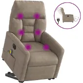 vidaXL Massagesessel Aufstehhilfe Elektrisch Taupe Mikrofasergewebe