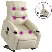 vidaXL Massagesessel mit Aufstehhilfe Creme Kunstleder
