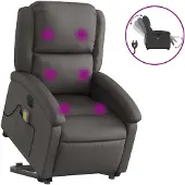 vidaXL Massagesessel mit Aufstehhilfe Elektrisch Grau Echtleder
