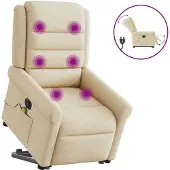 vidaXL Elektrischer Massagesessel mit Aufstehhilfe Creme Stoff