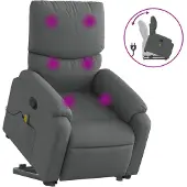 vidaXL Massagesessel mit Aufstehhilfe Dunkelgrau Stoff