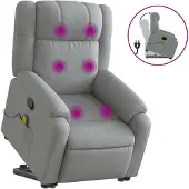 vidaXL Massagesessel mit Aufstehhilfe Hellgrau Stoff