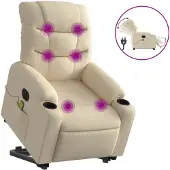 vidaXL Elektrischer Massagesessel mit Aufstehhilfe Creme Stoff